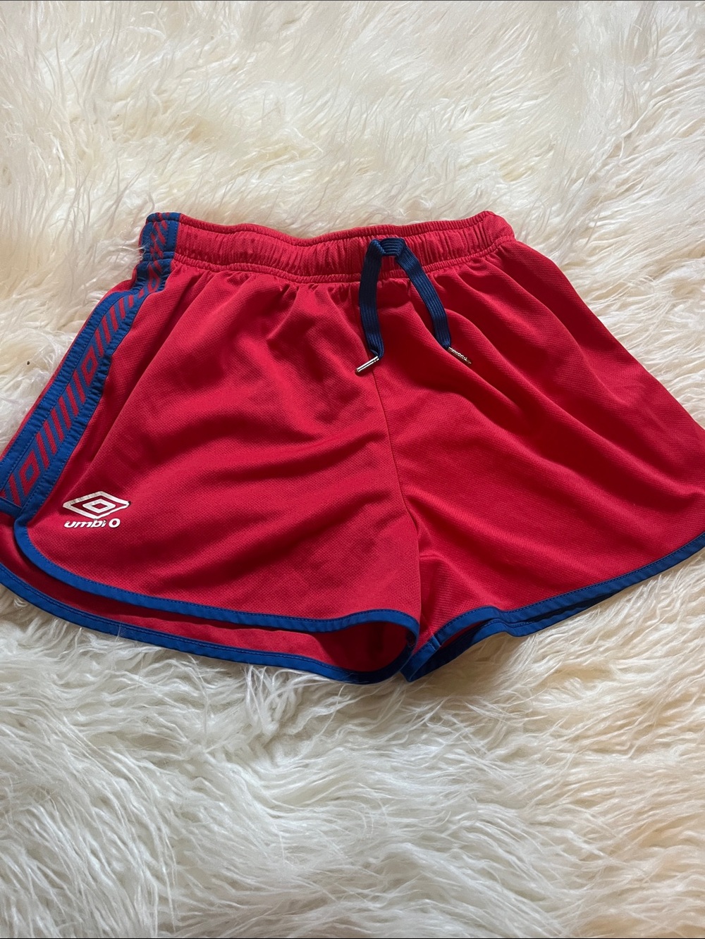 Umbro Red Athletic Shorts with Blue Trim